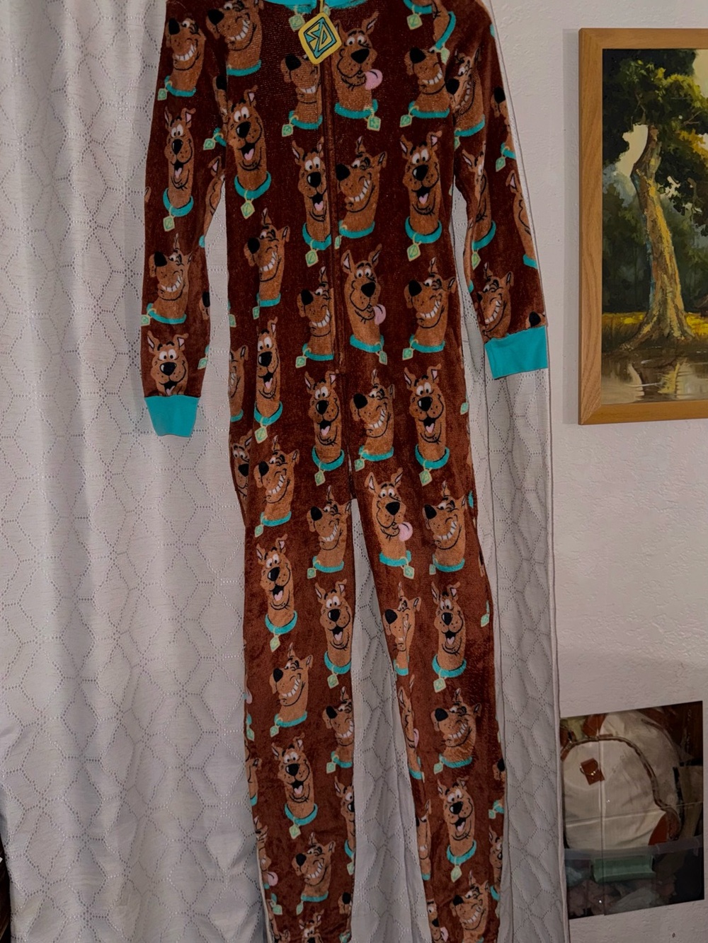 Scooby-Doo Womens Union Suit Hood One Piece Pajama Pants Sleepwear Brown Size XS